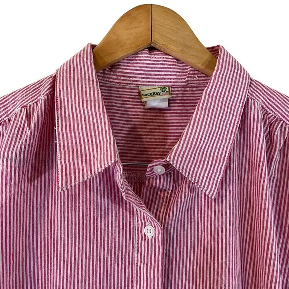 Boca Bay Pink and White Pinstripe Button Up Shirt Womens 2X Plus Collared Casual - Picture 3 of 9